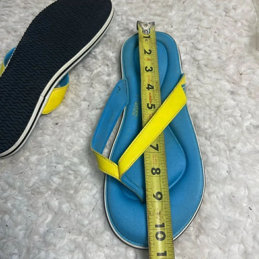 Adidas Womens FitFoam Soft Comfort Footbed Blue & yellow Thong Sandals SZ9